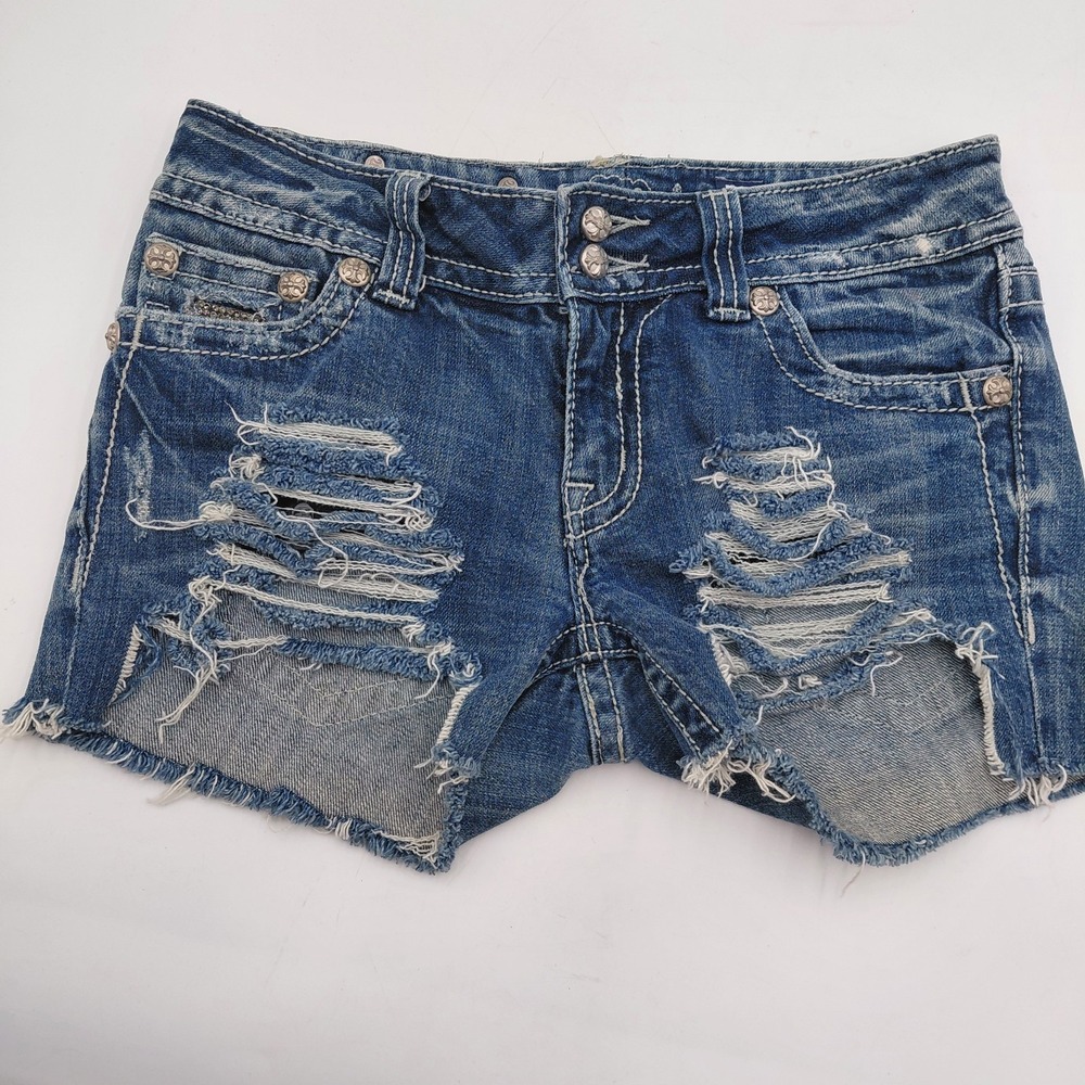 Miss Me Denim Brand Cut Off Shorts Womens 29 Distressed Ripped Bling Skull - Picture 3 of 9
